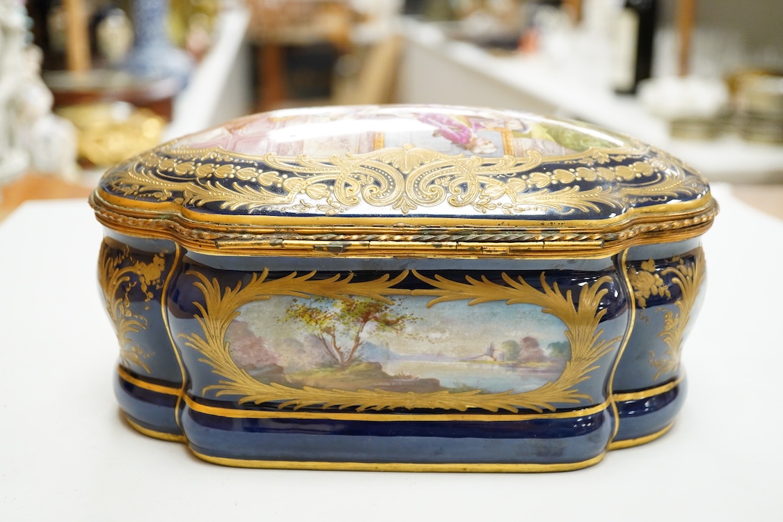 A Sevres style porcelain and ormolu mounted box, 23cm wide